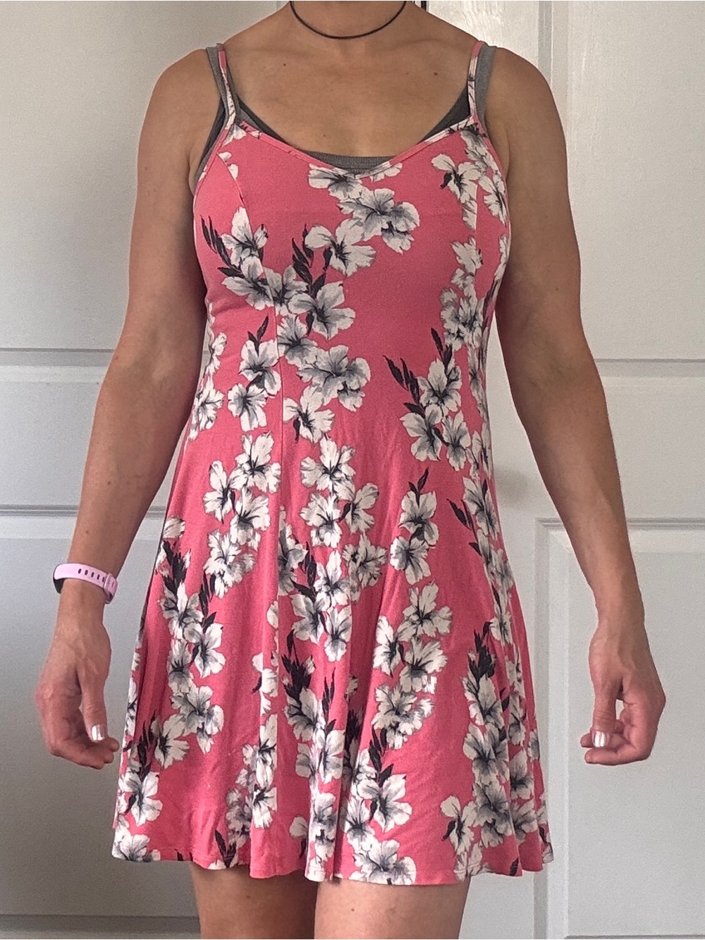 Hollister Pink White Floral Stretchy Mini Dress Medium